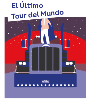 Ilustración de un camión con una persona de pie encima.