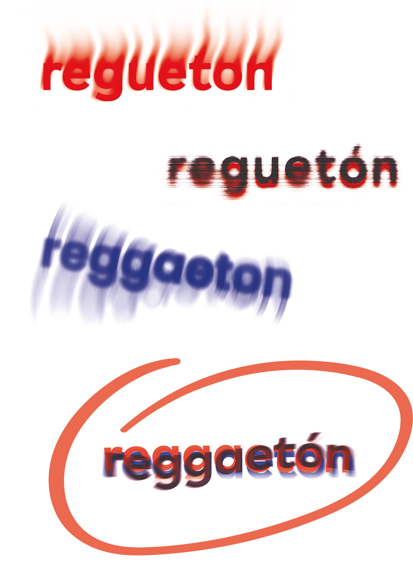 Varias palabras "reggaetón" borrosas y distorsionadas.