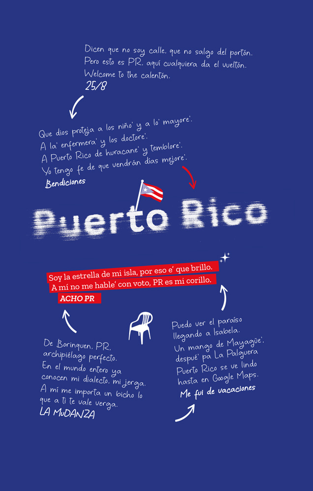 Texto y gráficos relacionados con Puerto Rico sobre un fondo azul.