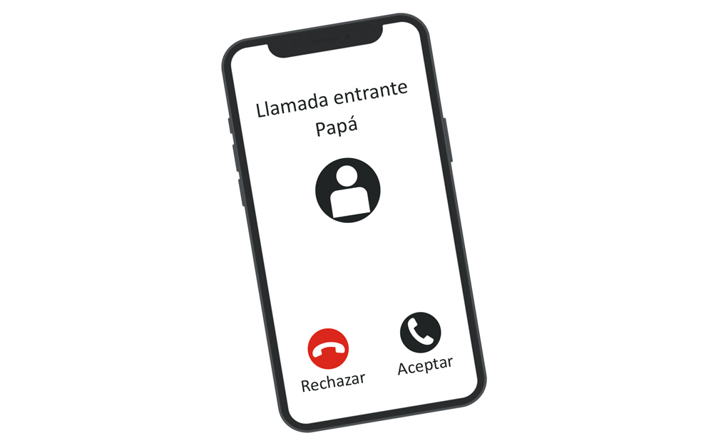 Ilustración de la pantalla de un móvil en la que pone «Llamada entrante Papá».