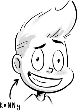 Ilustración de Kenny, sonriendo a cámara. 