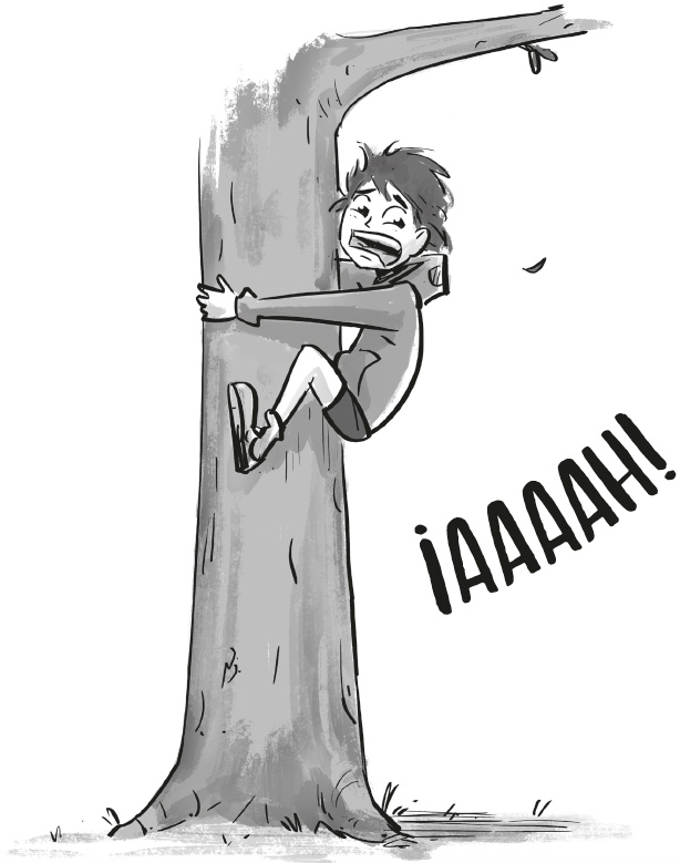 Ilustración de Nelson trepando un árbol u gritando