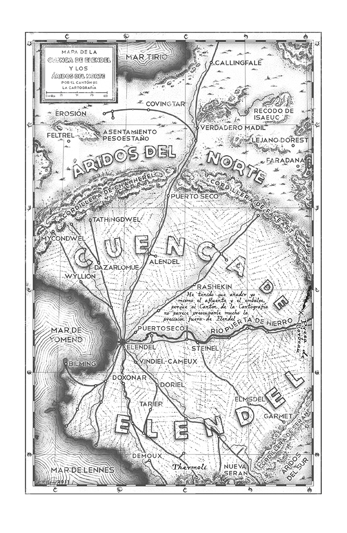 Mapa de la cuenca de Elendel y los áridos del norte