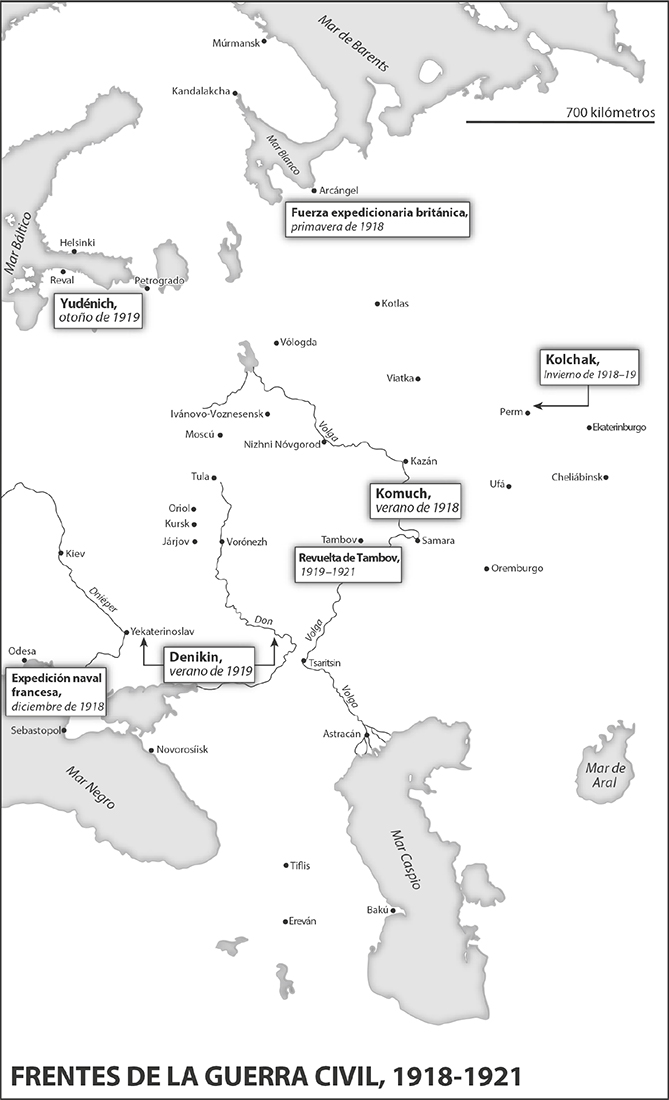 Mapa de los frentes de la guerra civil, 1918-1921