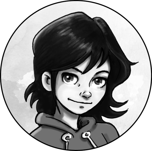 Ilustración de una niña con el pelo negro a la altura de los hombros, tiene los ojos grandes y una sonrisa. Viste una sudadera.