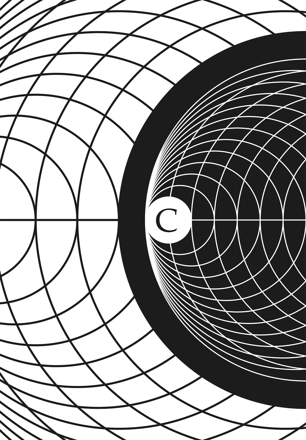 Il·lustració de formes circulars amb una C al mig.