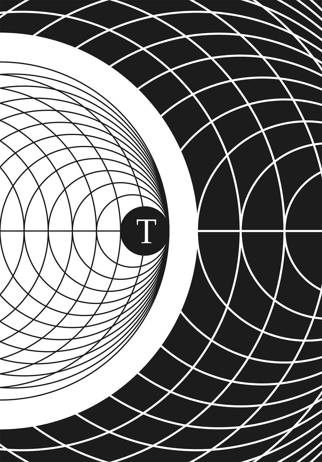 Il·lustració de formes circulars amb una T al mig.