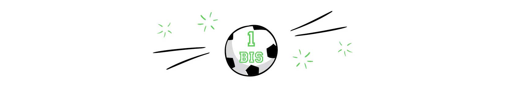 Ilustración de una pelota de fútbol en la que pone «1 BIS».
