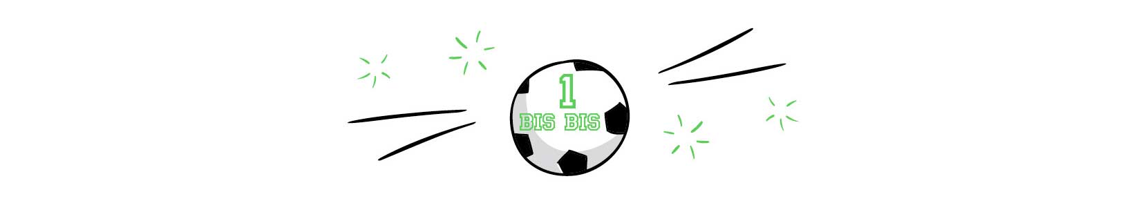 Ilustración de una pelota de fútbol en la que pone «1 BIS BIS».