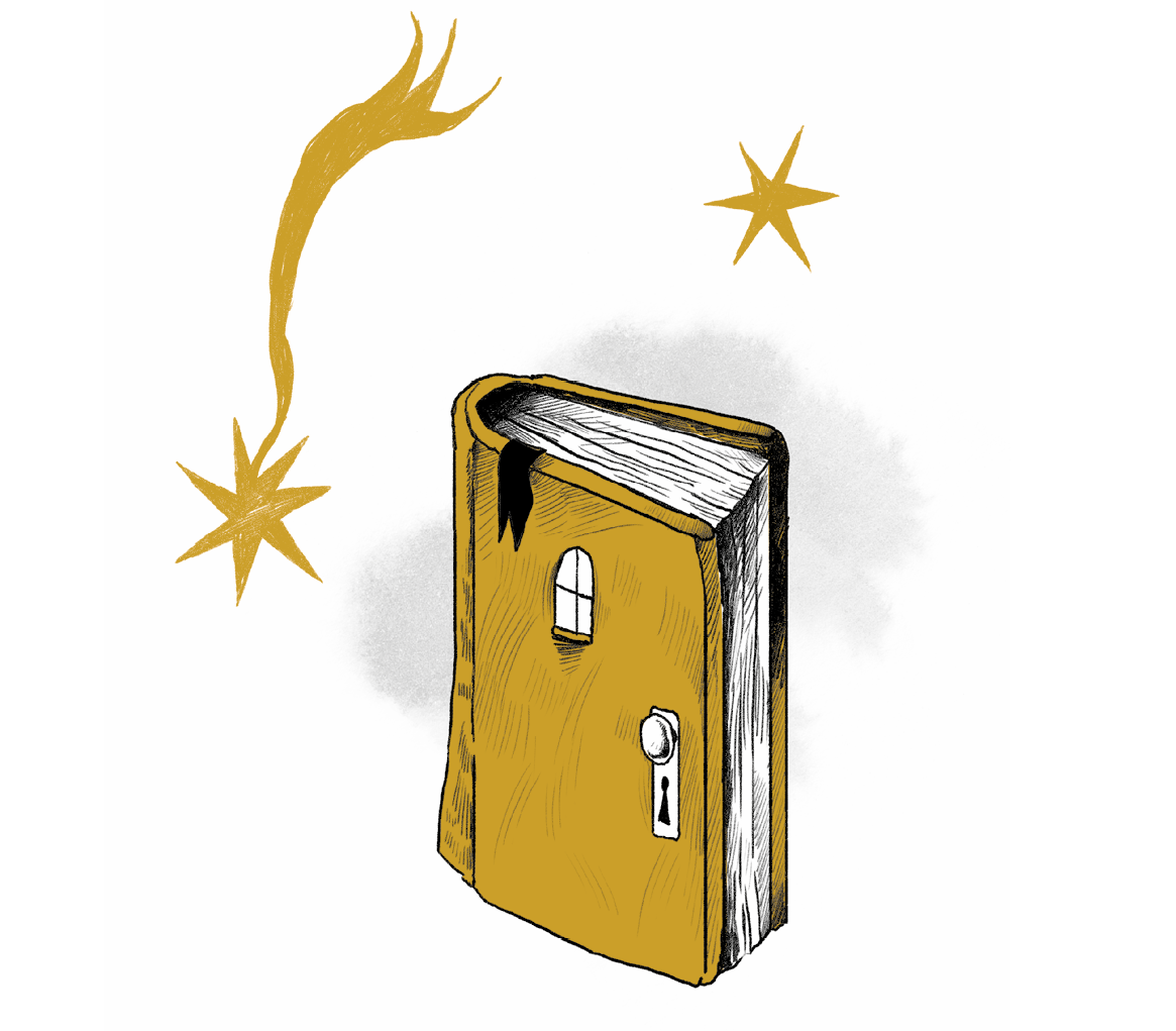Ilustración de un libro con una cerradura y una ventana.