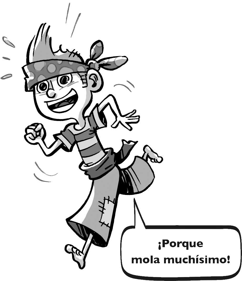 Ilustración de un niño corriendo vestido de pirata. Tiene los ojos y la boca muy abiertos y una gran sonrisa. Lleva un pañuelo atado en la frente.