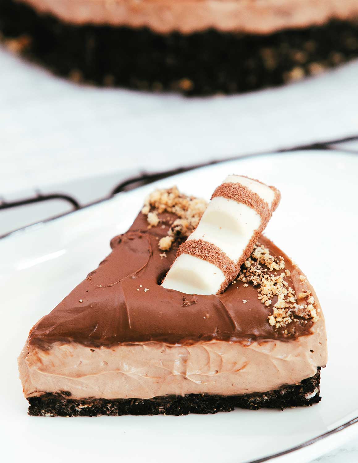 Fotografía de un cheesecake de nutella