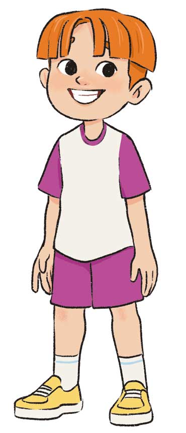 Ilustración de un niño pelirrojo con los ojos muy abiertos y una gran sonrisa.